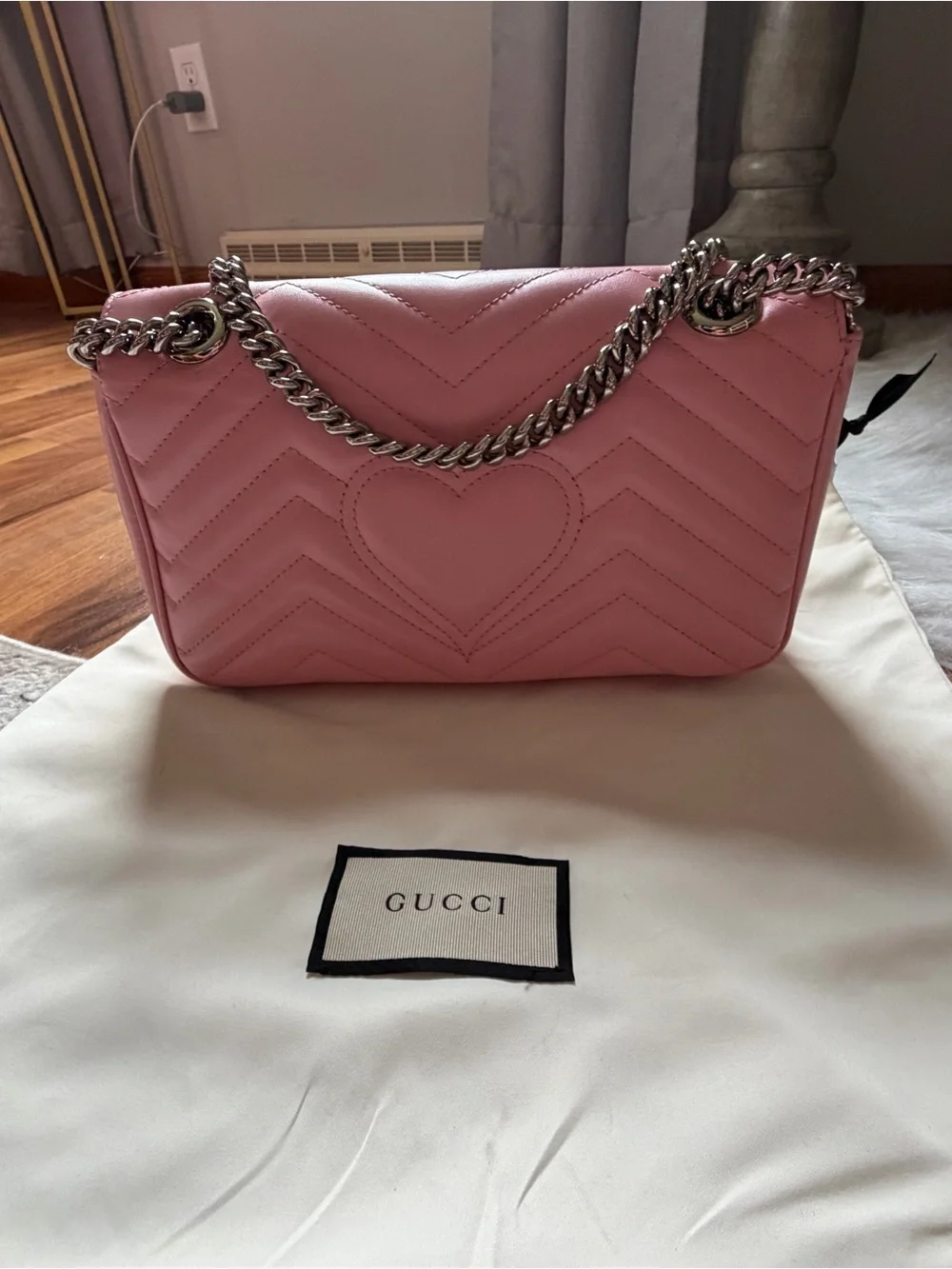 Gucci Pink GG Marmont Quilted Shoulder Bag with Chain Strap